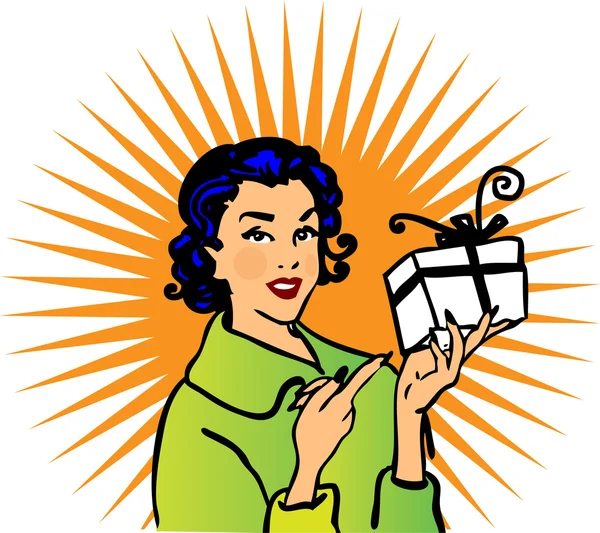 Retro woman gift icon advertise — Stock Photo, Image