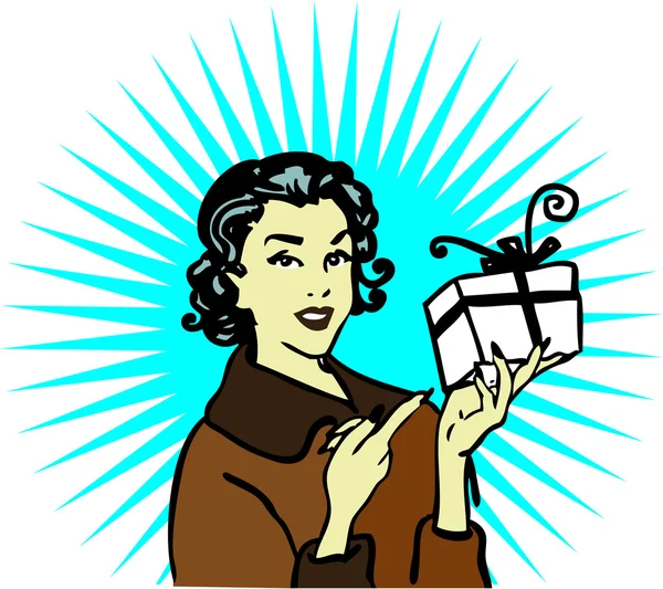 Ρετρό γυναίκα δώρο κάρτα εικονίδιο — Φωτογραφία Αρχείου