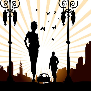 Urban city free love man woman clipart