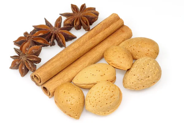 Cinnamon - anise - almonds — Stock Photo, Image