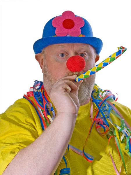 Clown mit gelber Pfeife — Stockfoto