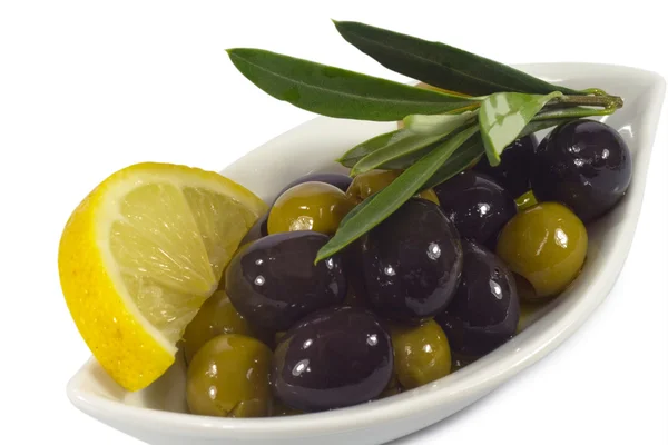 Olives with lemon — Stock Photo, Image