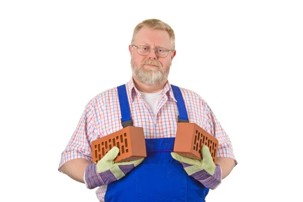 Bricklayer with two bricks — Stock Photo, Image