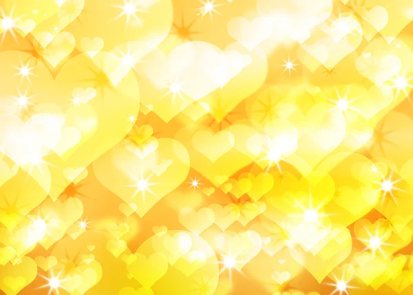 Goldener Hintergrund der leuchtenden Herzen — Stockfoto