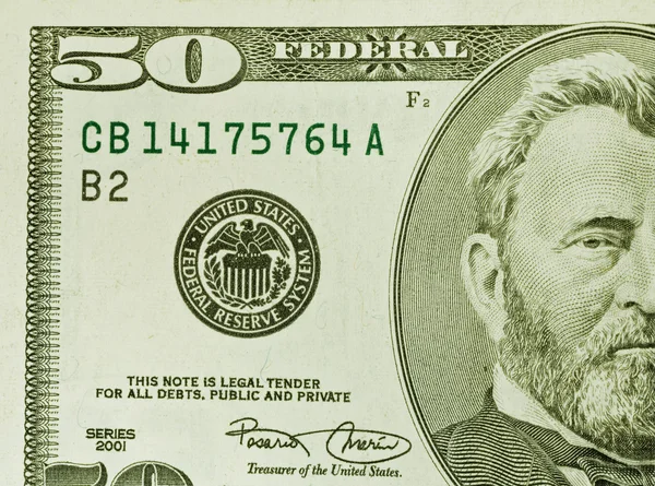Fragment of fifty dollars — Stock Photo, Image