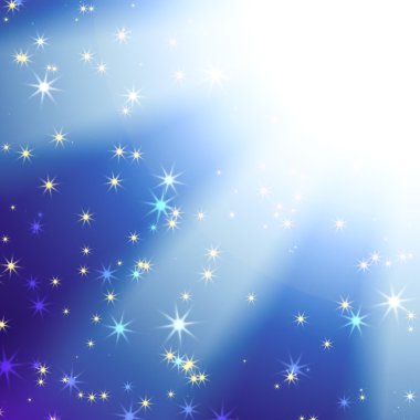 Sun's rays on a blue sky with stars clipart