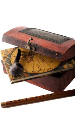 Antique treasury box with travel diery clipart