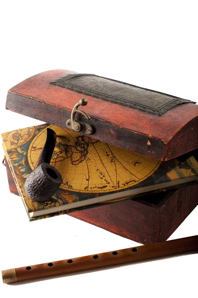 stock image Antique treasury box with travel diery