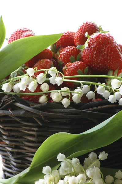 Strawberry and lilly of the valley — Stock Photo, Image