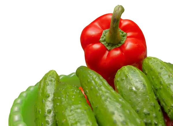 Red pepper and cucumbers — Stock Photo, Image