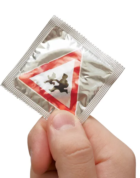 Condom with roadsign (Bulgaria) — Stock Photo, Image