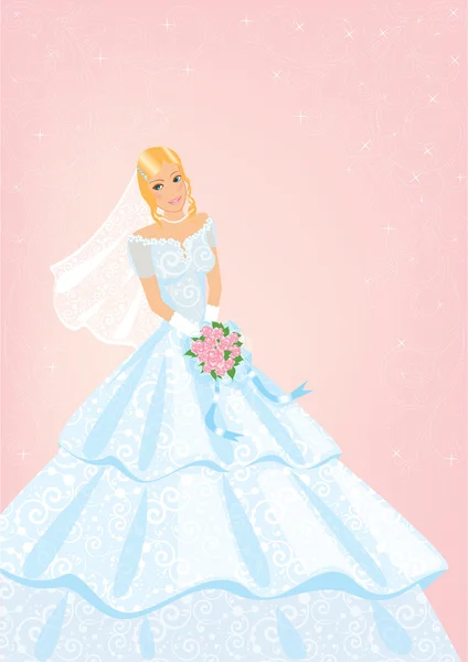 Bride with roses bouquet — Stock Vector