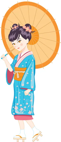 stock vector Japanese girl with umbrella