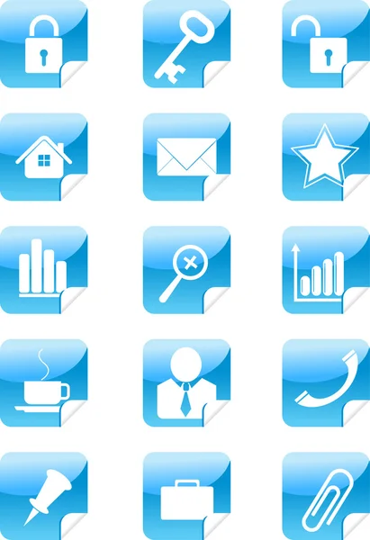 Blu web icone adesivi set di simboli — Vettoriale Stock