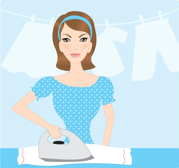Housewife ironing — Stock Vector
