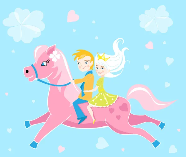 Children riding pony card valentines day — Stock Vector