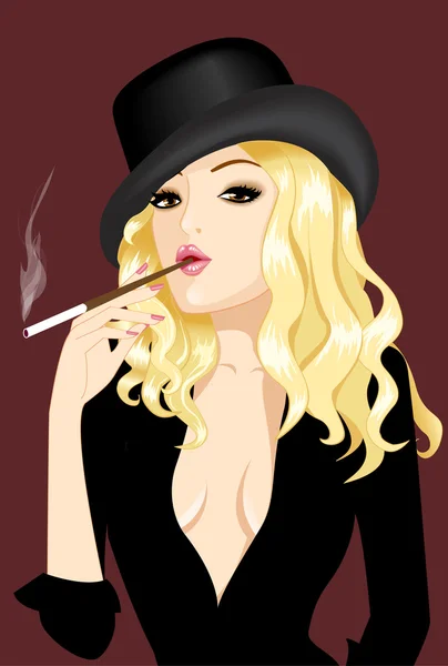 Girl in hat smoke cigar — Stock Vector