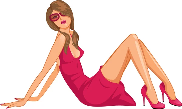 Glamour model žena sedí na podlaze — Stockový vektor