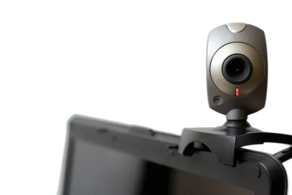 Kamera internetowa na laptopa patrzy na Ciebie — Zdjęcie stockowe