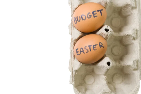 Budget Easter eggs in paper box — Stock Photo, Image