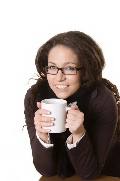 Smiling young beautiful girl with a cup — Stock Photo, Image