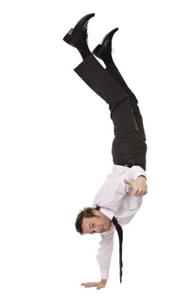 Empresario haciendo handstand — Foto de Stock