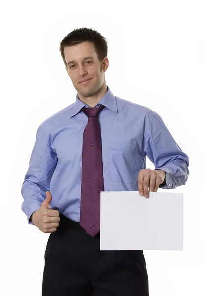 Homem de negócios segurando um livro branco — Fotografia de Stock