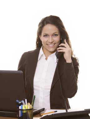 Businesswoman witha laptop and phone clipart
