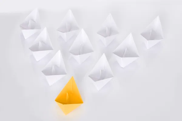 Winning yellow paper boat origami — Stock Photo, Image