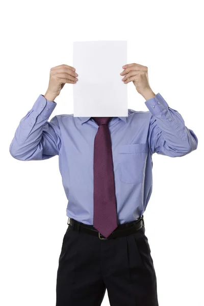 Business man holding white card — Stock Photo, Image