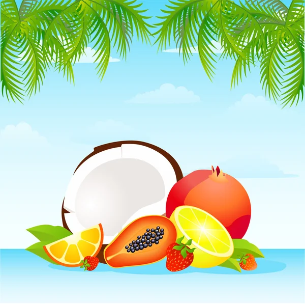 stock vector Tropical fruit basket