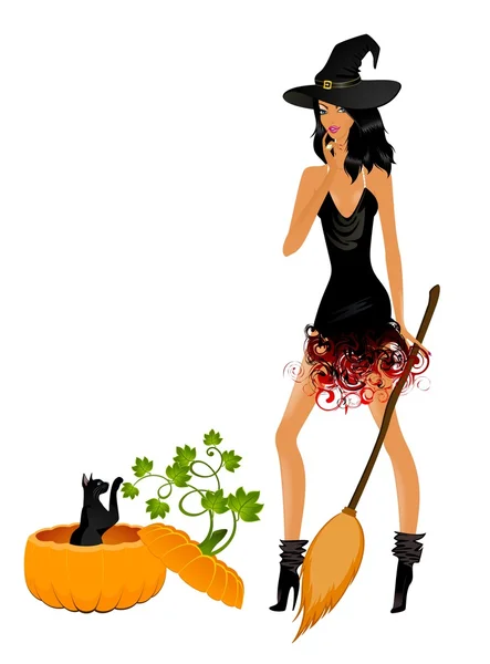 Beautiful sexual witch and pumpkin — Stock Vector