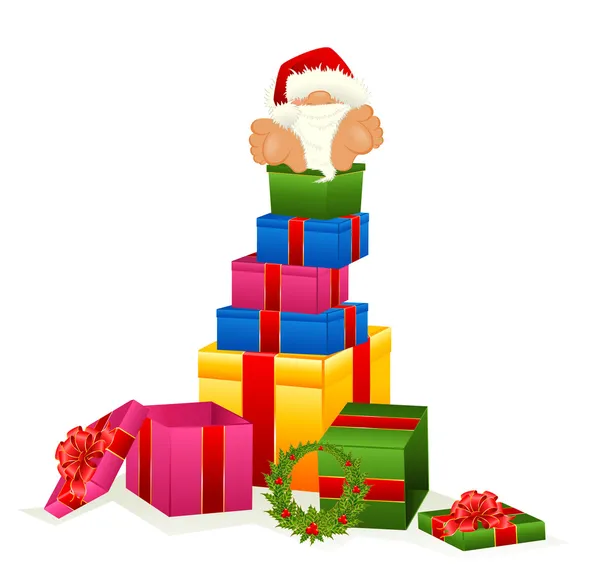 Papai Noel com um presente —  Vetores de Stock