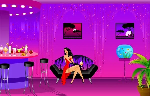 stock vector Girl sits at a bar