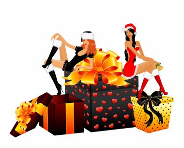 Snow Maidens and gifts clipart