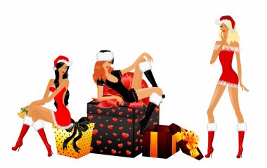 Snow Maidens and gifts clipart