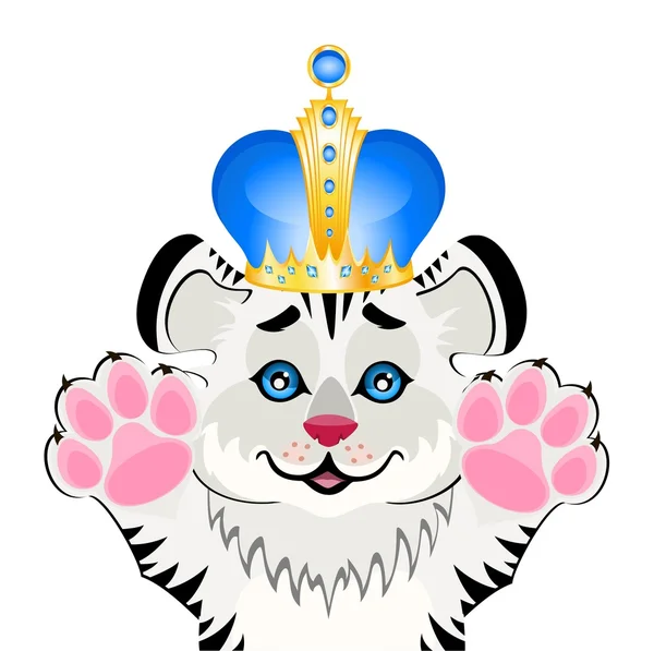 Little tiger in a crown — Stock Vector