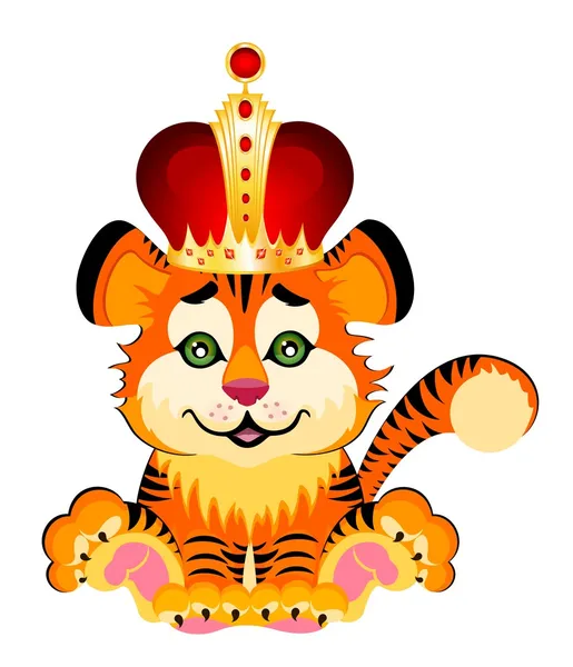Pequeño tigre en una corona — Archivo Imágenes Vectoriales