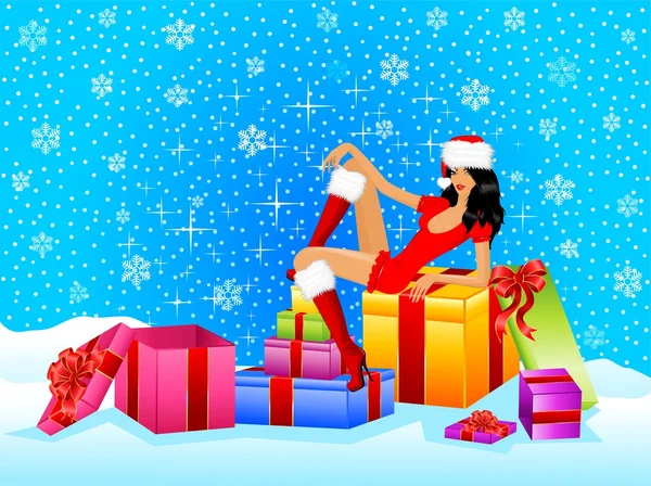 Snow Maiden et cadeaux — Image vectorielle
