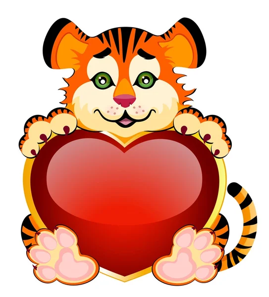 Little tiger with heart — Stock Vector