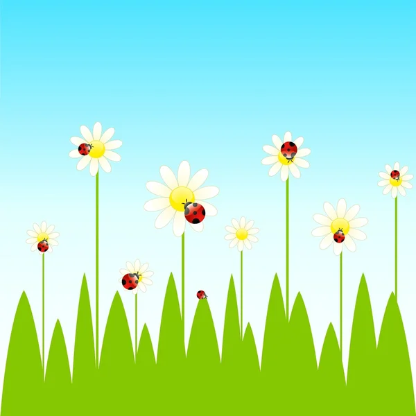 Komik ladybirds ile arka plan — Stok Vektör