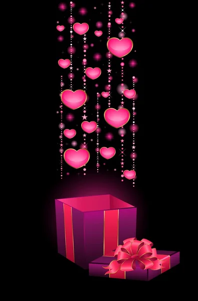 Boîte de fête avec des cœurs — Image vectorielle