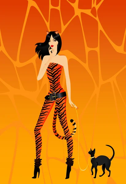 Fille en costume tigresse — Image vectorielle