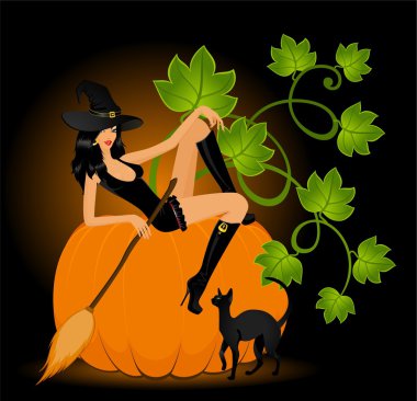 Sexual witch with cat clipart