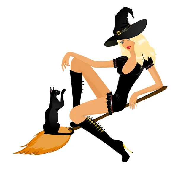 Kedi ile cadı — Stok Vektör