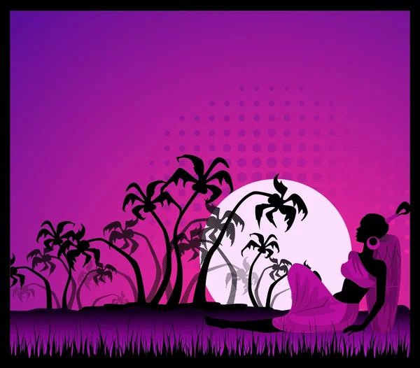 横幅与棕榈树和女孩 — 图库矢量图片