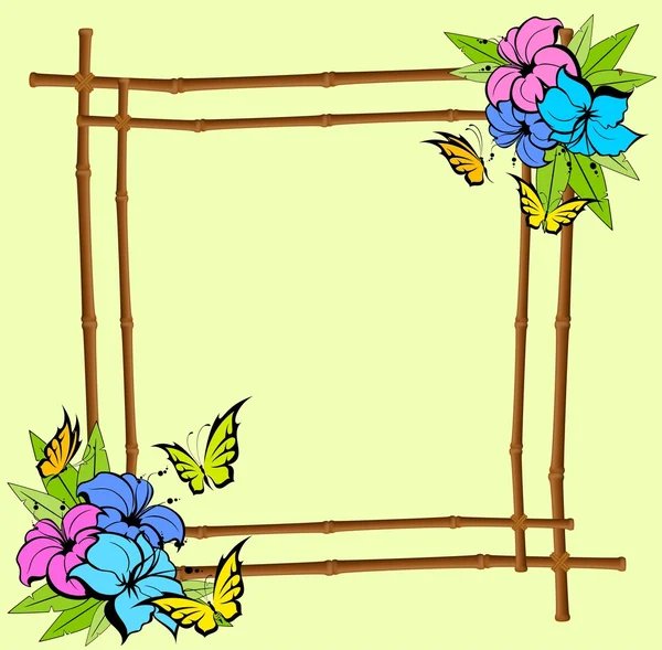 Cadre en bambou avec fleurs — Image vectorielle