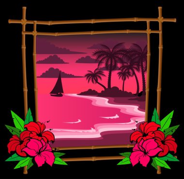 Palm tree vector in bamboo frame