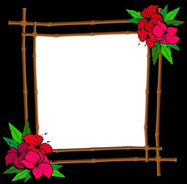 Frame van bamboe met tropische bloemen — Stockvector