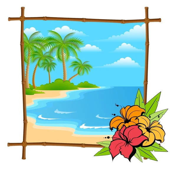 Palm tree vector in bamboo frame — Stock Vector